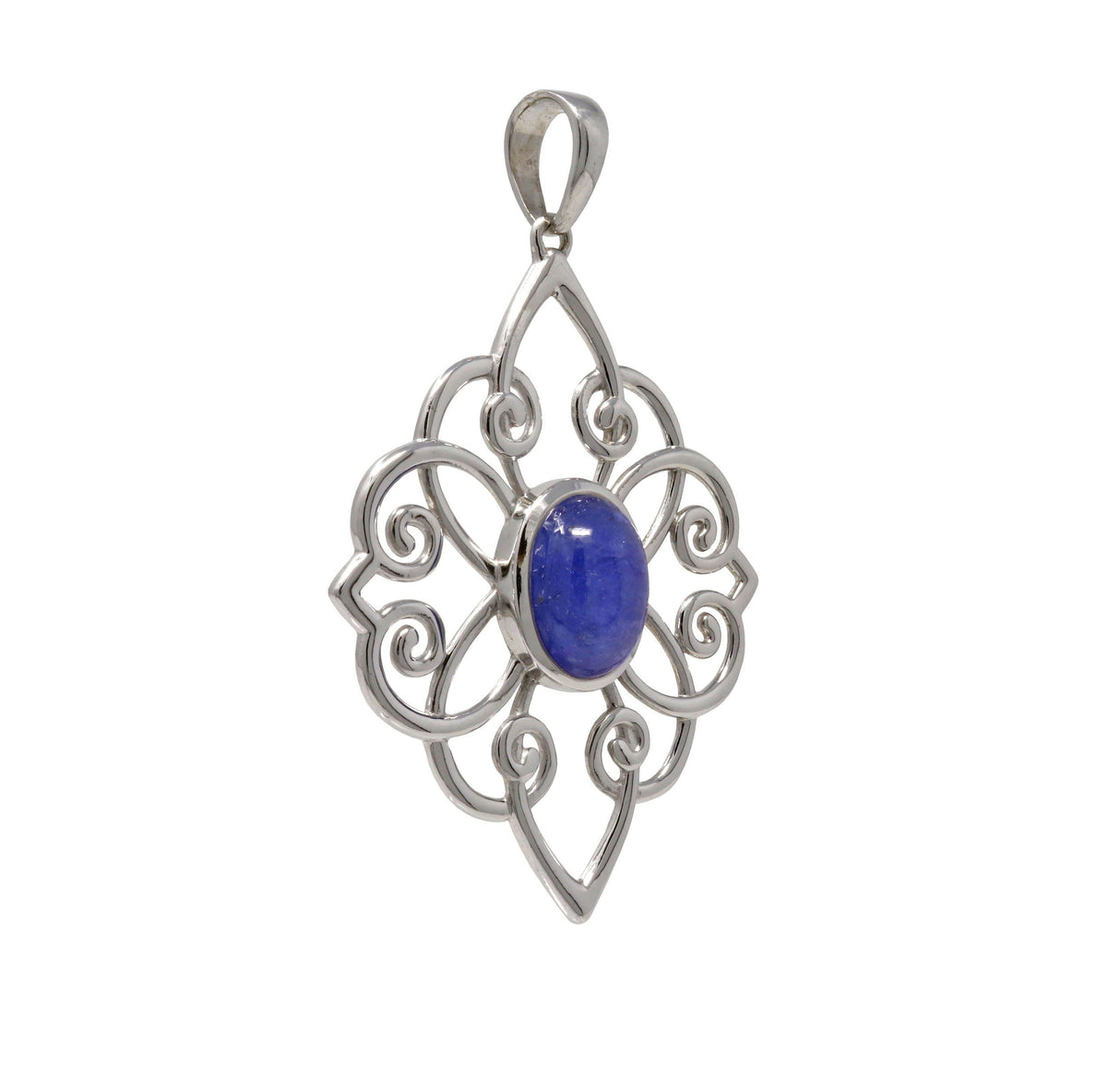Tanzanite Pendant - Oval Cabochon with Ornate Intertwining Silver Design
