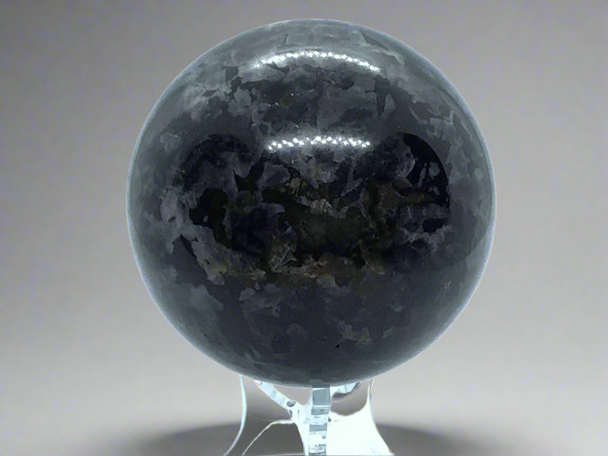 Indigo Gabbro Sphere aka Merlinite on Lucite Stand