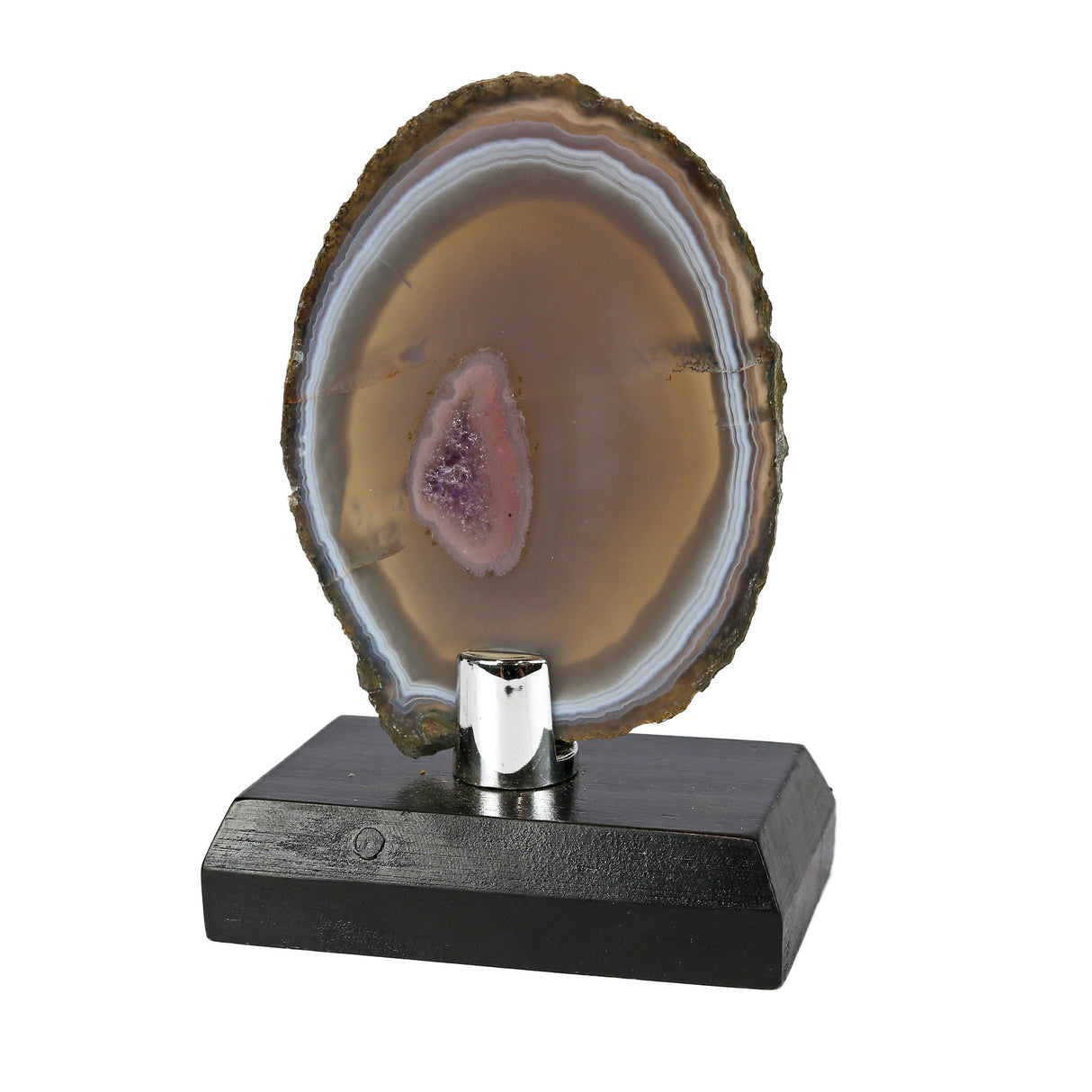 Agate Slice with Browns & Grays on Wooden Screw Stand