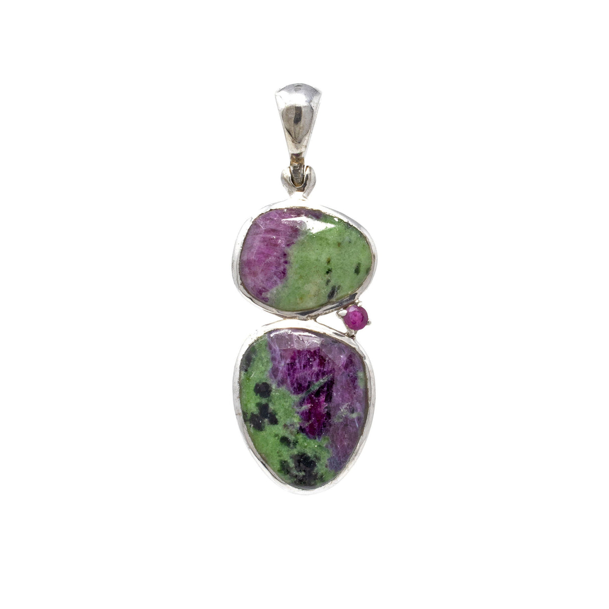 Ruby Zoisite Pendant - Bezel Set Faceted Ovals with Prong Set Ruby