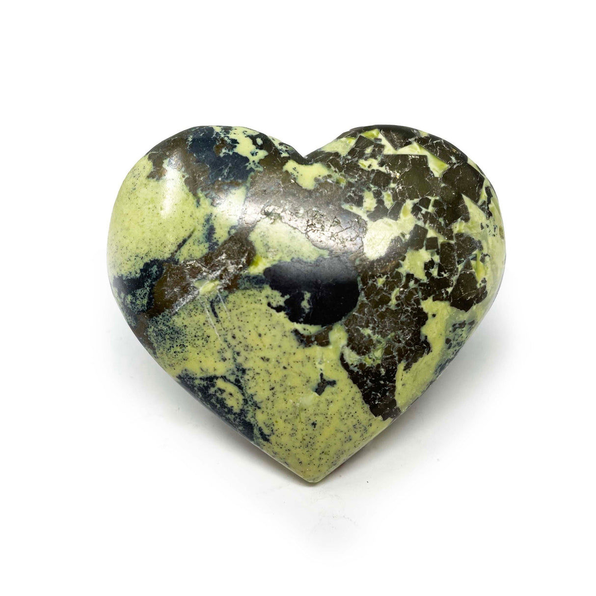 Green Serpentine Heart with Pyrite Inclusions