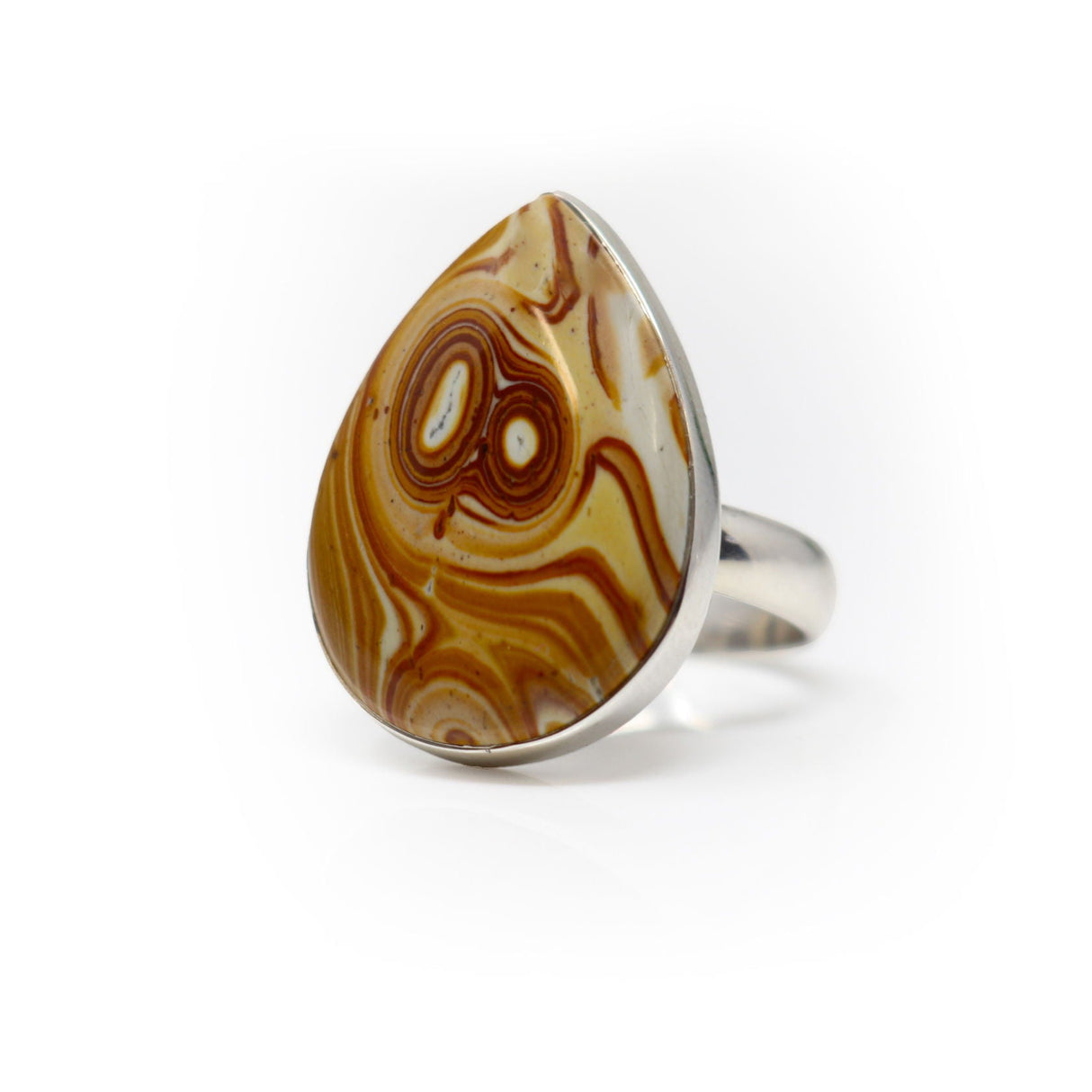 Willow Creek Jasper Ring Size 8 - Pear Cabochon with Simple 925 Sterling Silver Bezel & Band