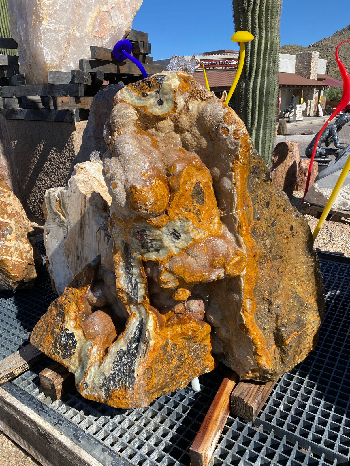 Green Talan Onyx Specimen Boulder Fountain With Stalactite Inclusions