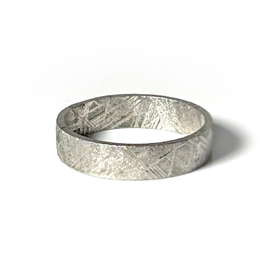Meteorite Ring Size 14.5 Muonionalusta Solid Band with Rhodium Overlay - 6mm