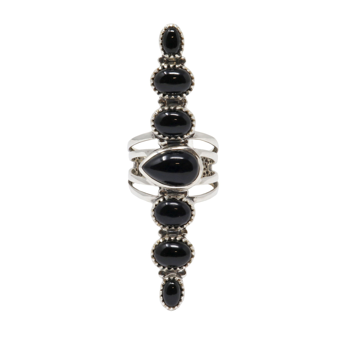 Black Onyx Ring 7 Stones with Vintage Style Band