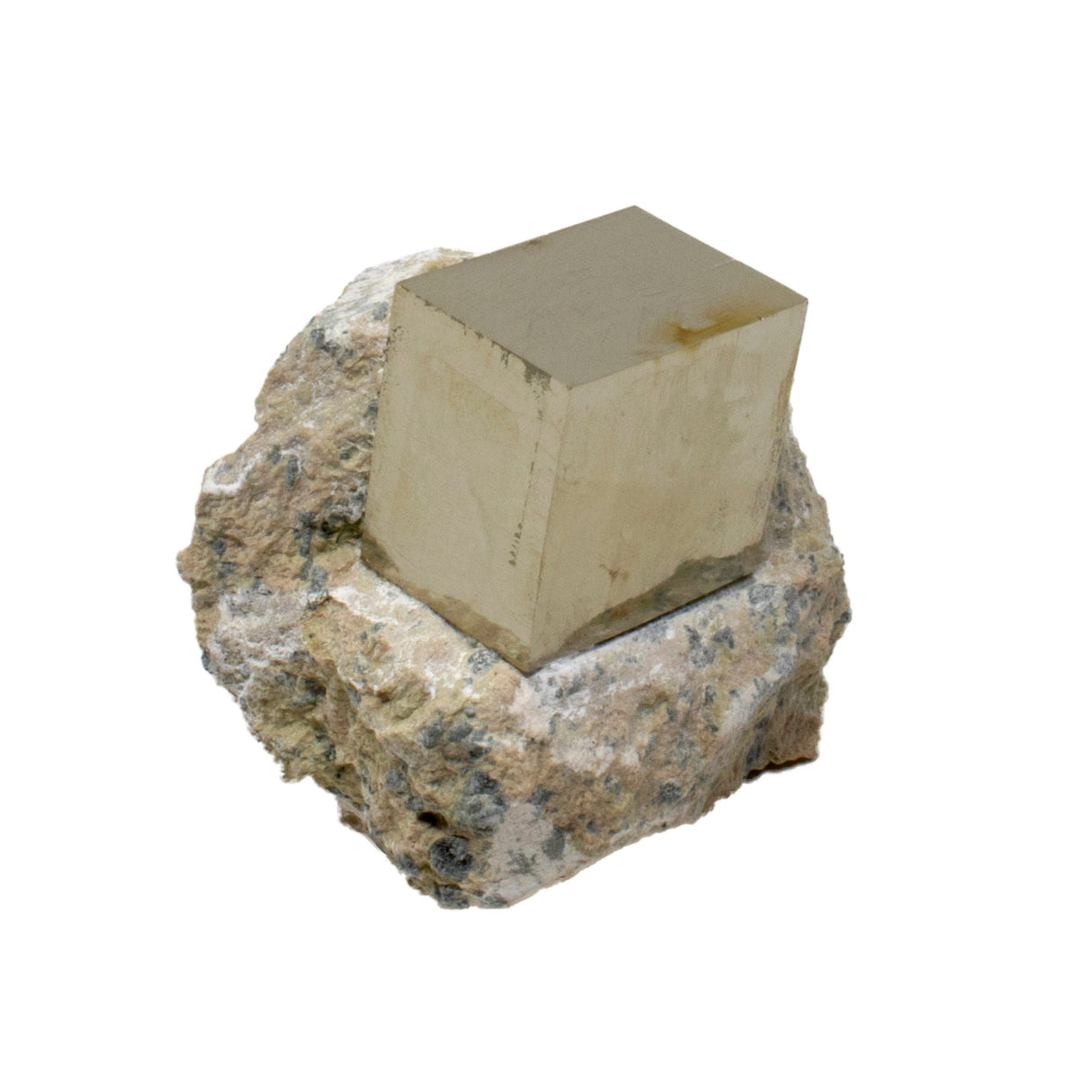 Cubic Pyrite Crystals in Matrix on Lucite Stand