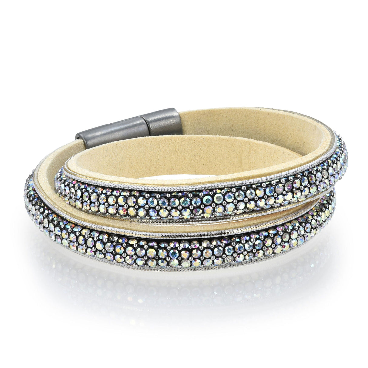White Rainbow Crystals Double Wrap Bracelet with Magnetic Clasp