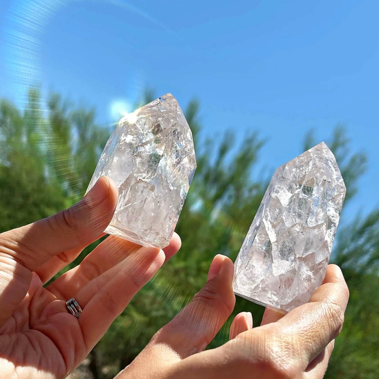 Crackle Quartz Point Cut & Polished - Clear Pockets