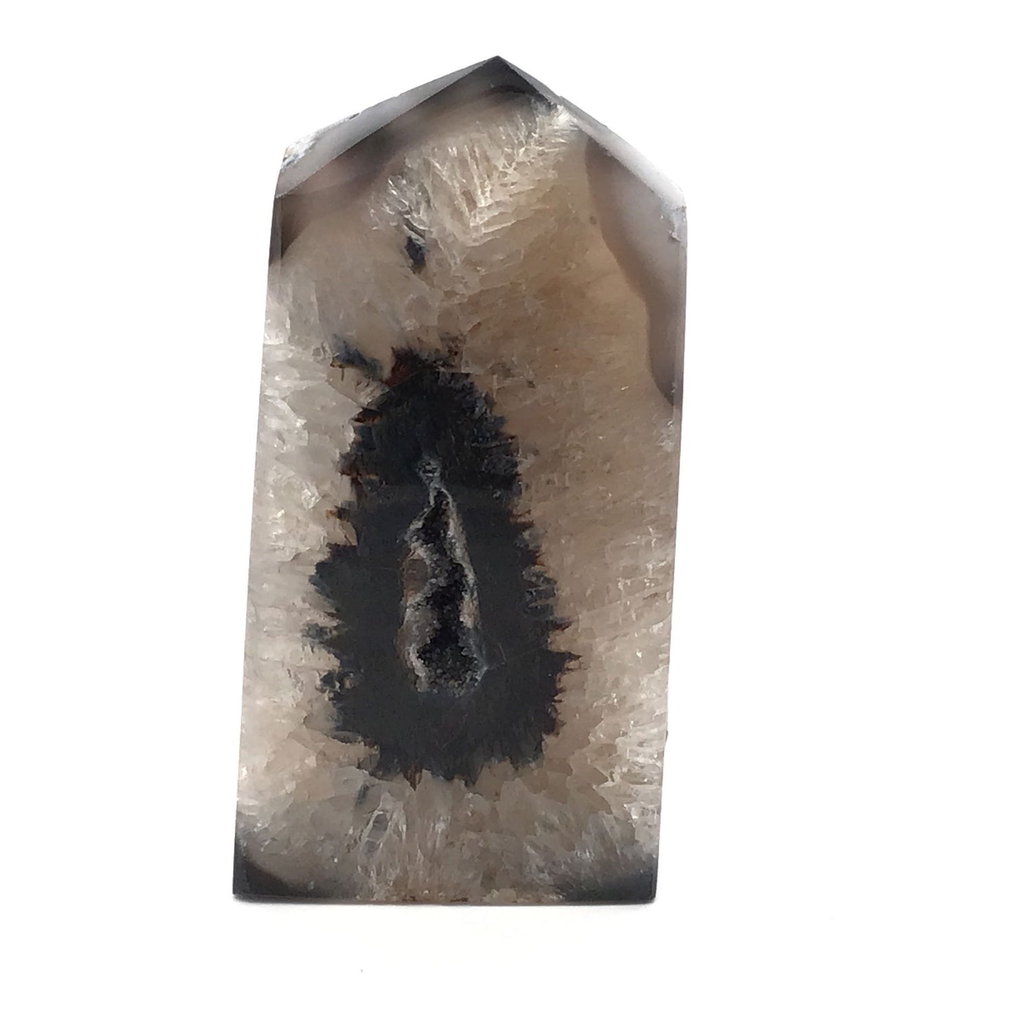 Black Agate Tower Point - Cut & Polished with Druze