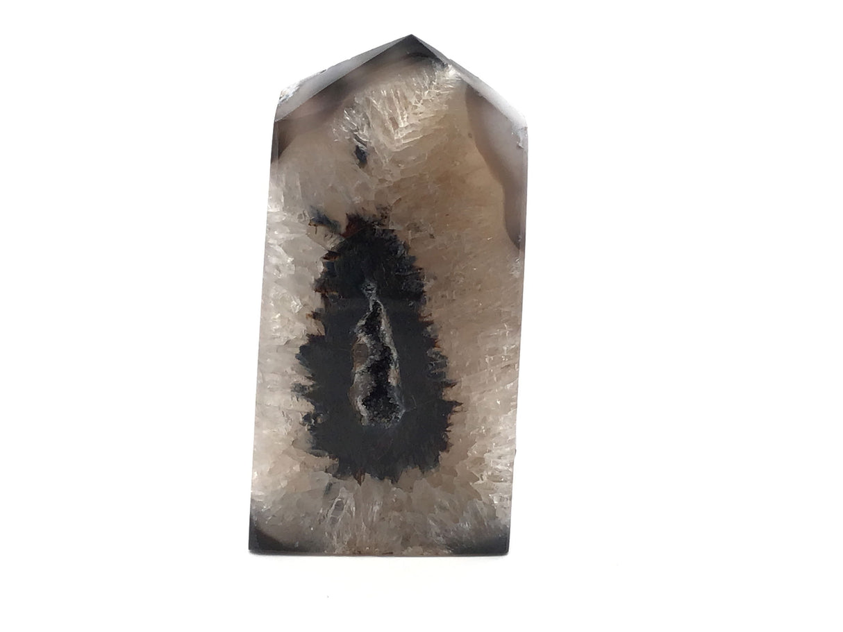 Black Agate Tower Point - Cut & Polished with Druze
