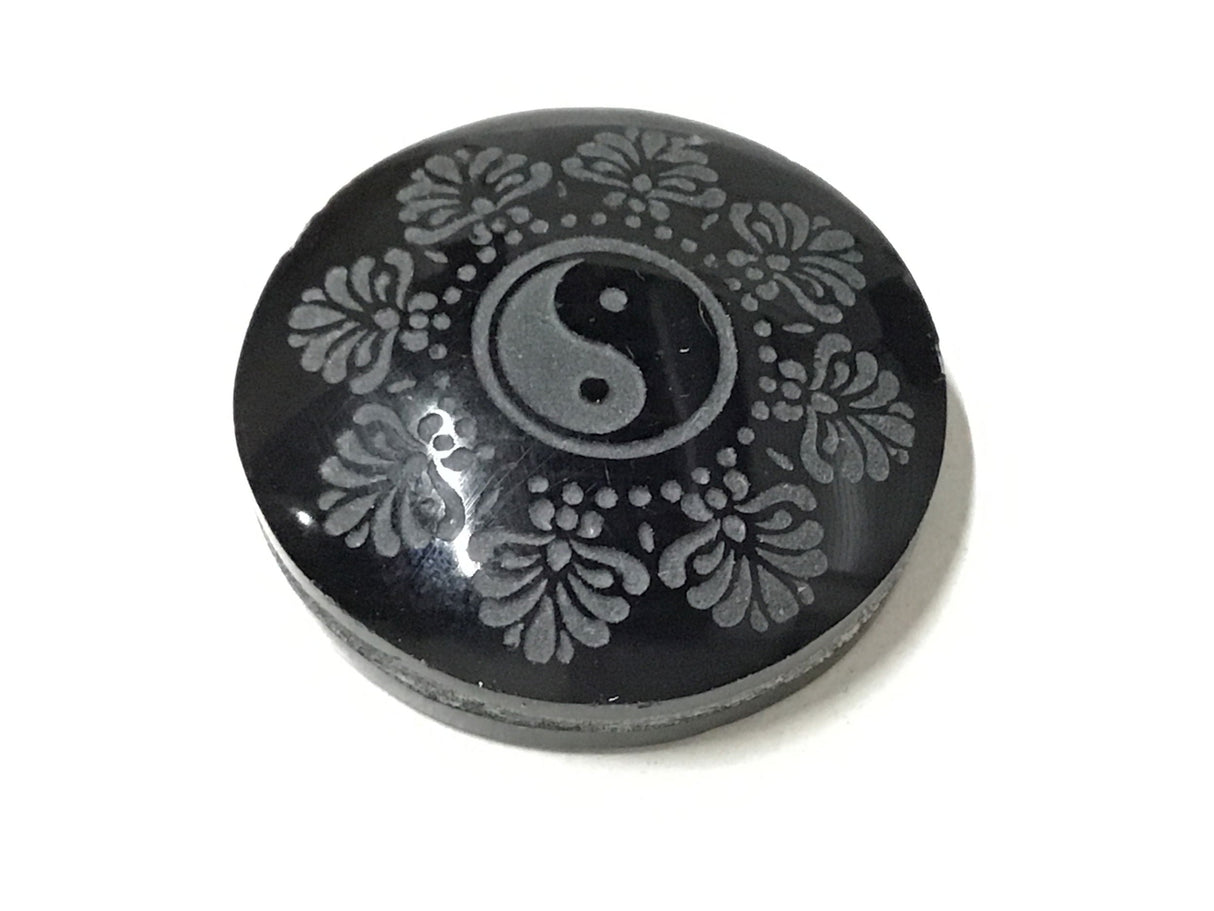 Obsidian Symbol Cabochon - Yin Yang in Center of Boarder Design (lg)