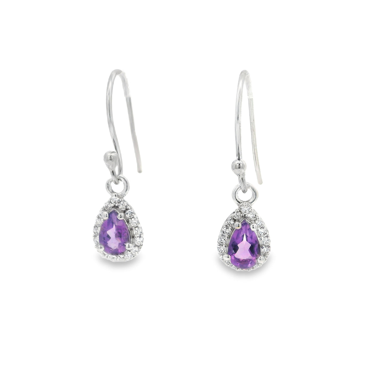 Faceted Prong Set Dangle Earrings in CZ Halo with Rhodium Vermeil - Teardrop