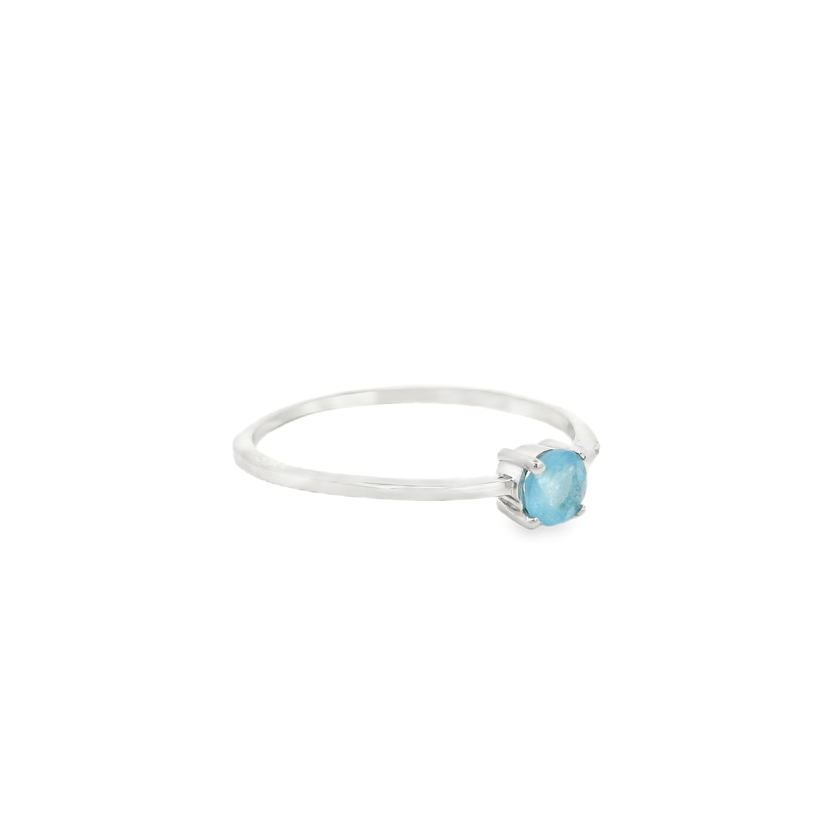 Faceted Aquamarine Ring - Prong Set Round in Rhodium Vermeil Band - 3x3