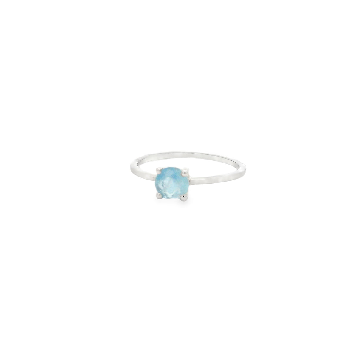 Faceted Aquamarine Ring - Prong Set Round in Rhodium Vermeil Band - 5x5
