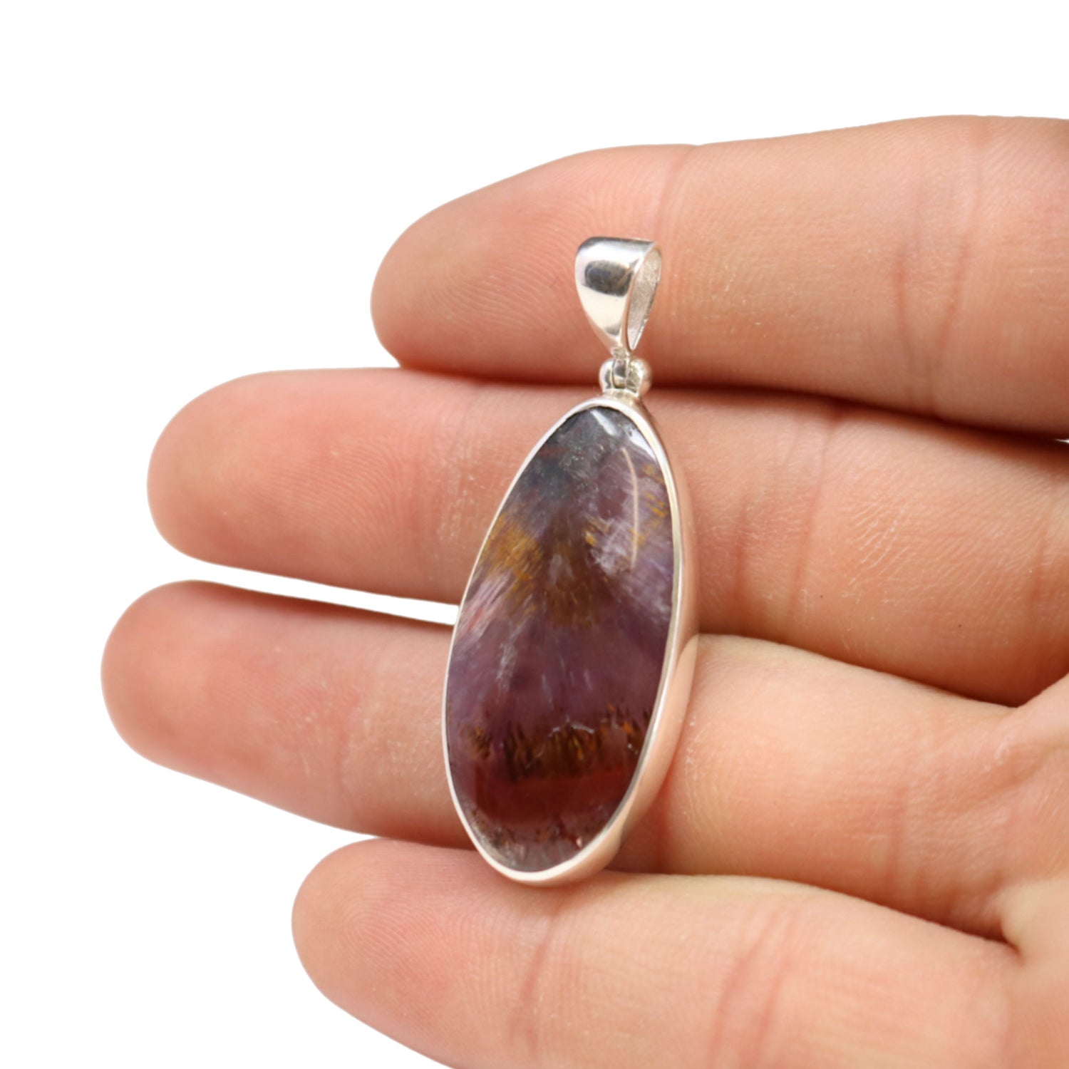 Auralite 23 Pendant - Simple Bezel Set Freeform with Strong Cacoxanite Inclusions