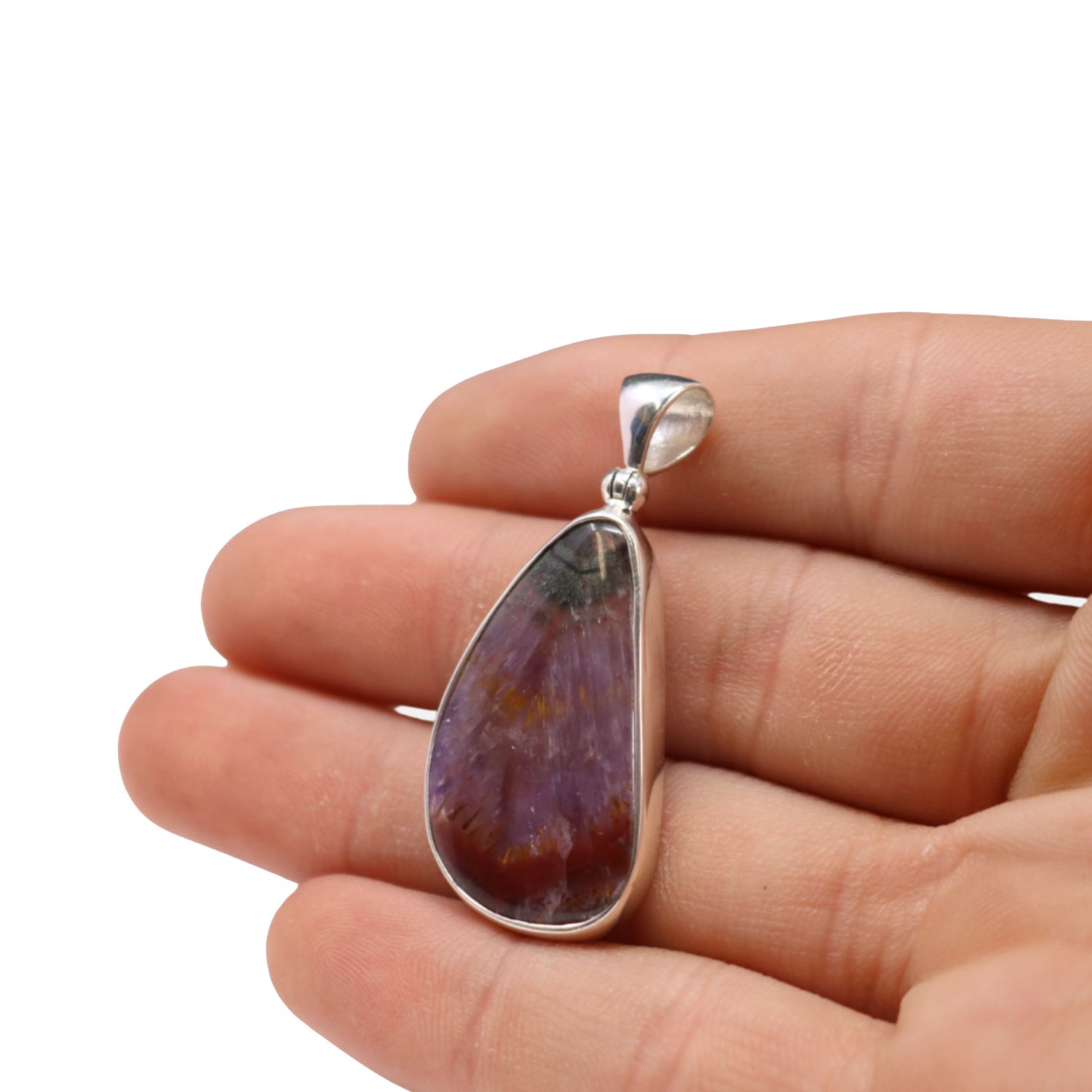 Auralite 23 Pendant - Simple Bezel Set Freeform with Strong Cacoxanite Inclusions
