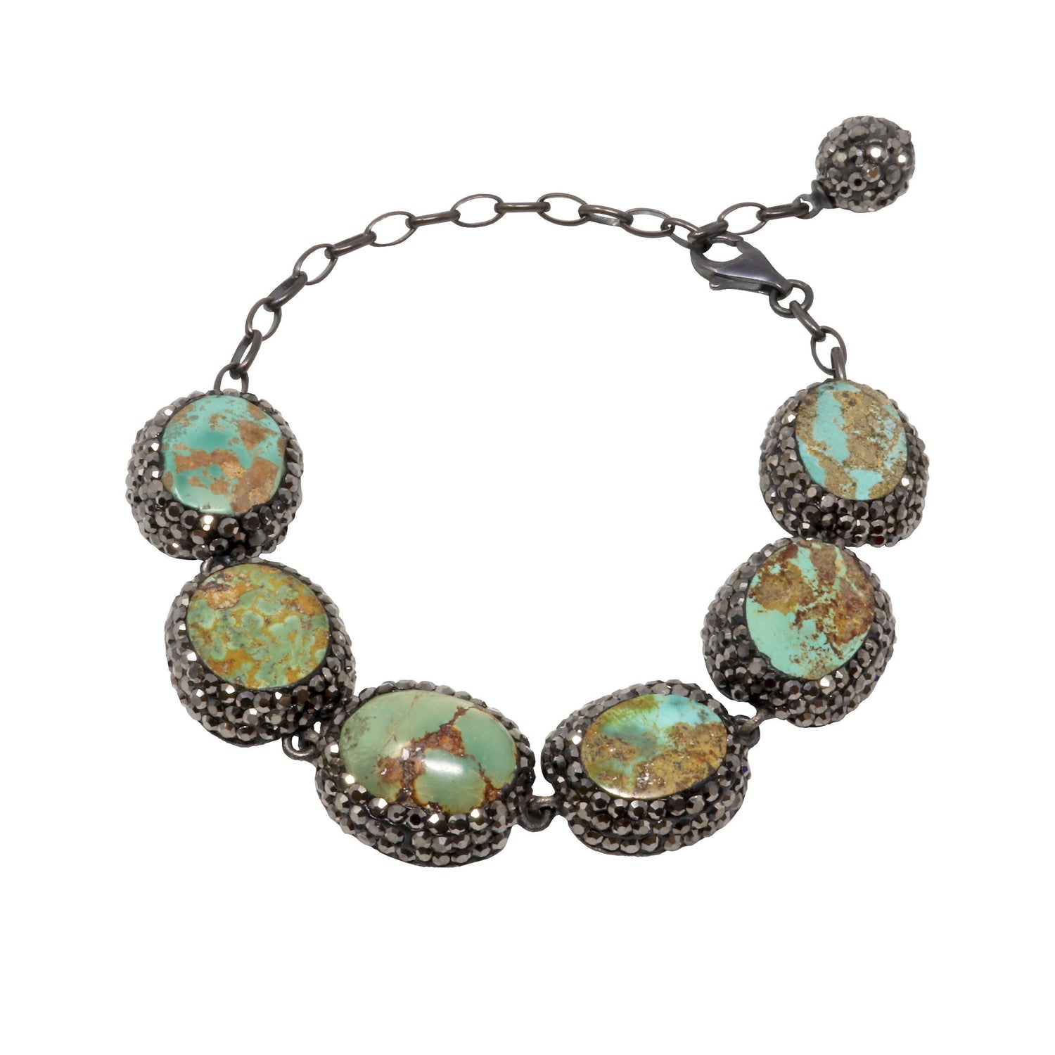 Persian Turquoise Link Bracelet - Ovals with Marcasite