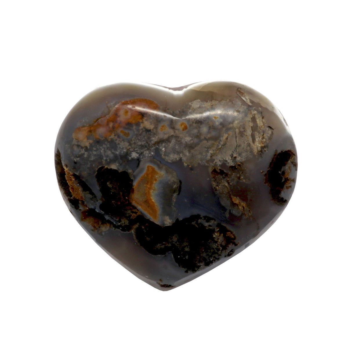 Amethyst Crystal Heart - High Clarity Iridescent Periwinkle Crystals with Black Agate Back in Lucite Stand