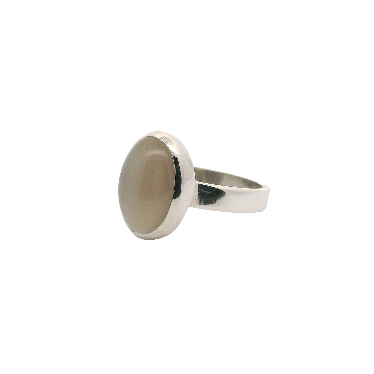 Gray Moonstone Ring - Classic Oval Cabochon Bezel Set in Simple 925 Sterling Silver sz8