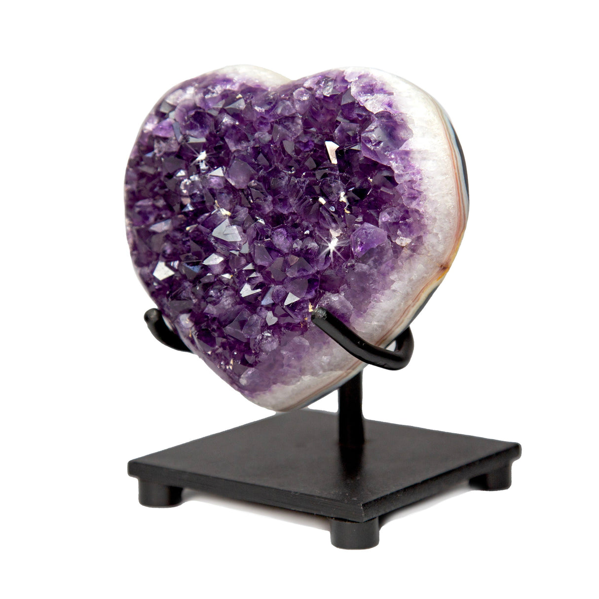 Amethyst Crystal Heart on Custom Stand with White Quartz Layer