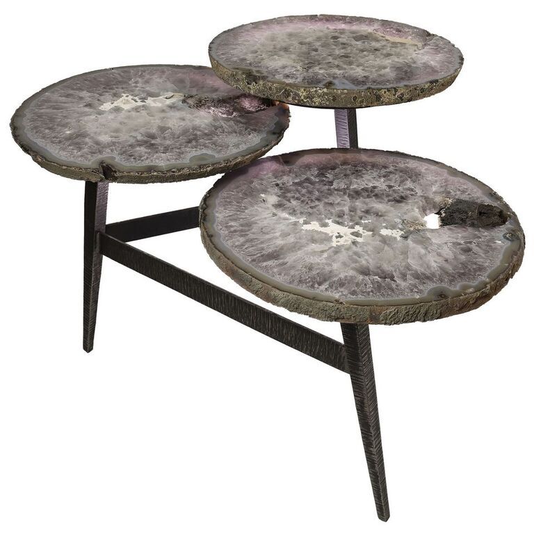 Three Tier Amethyst Agate Forged on Table Base