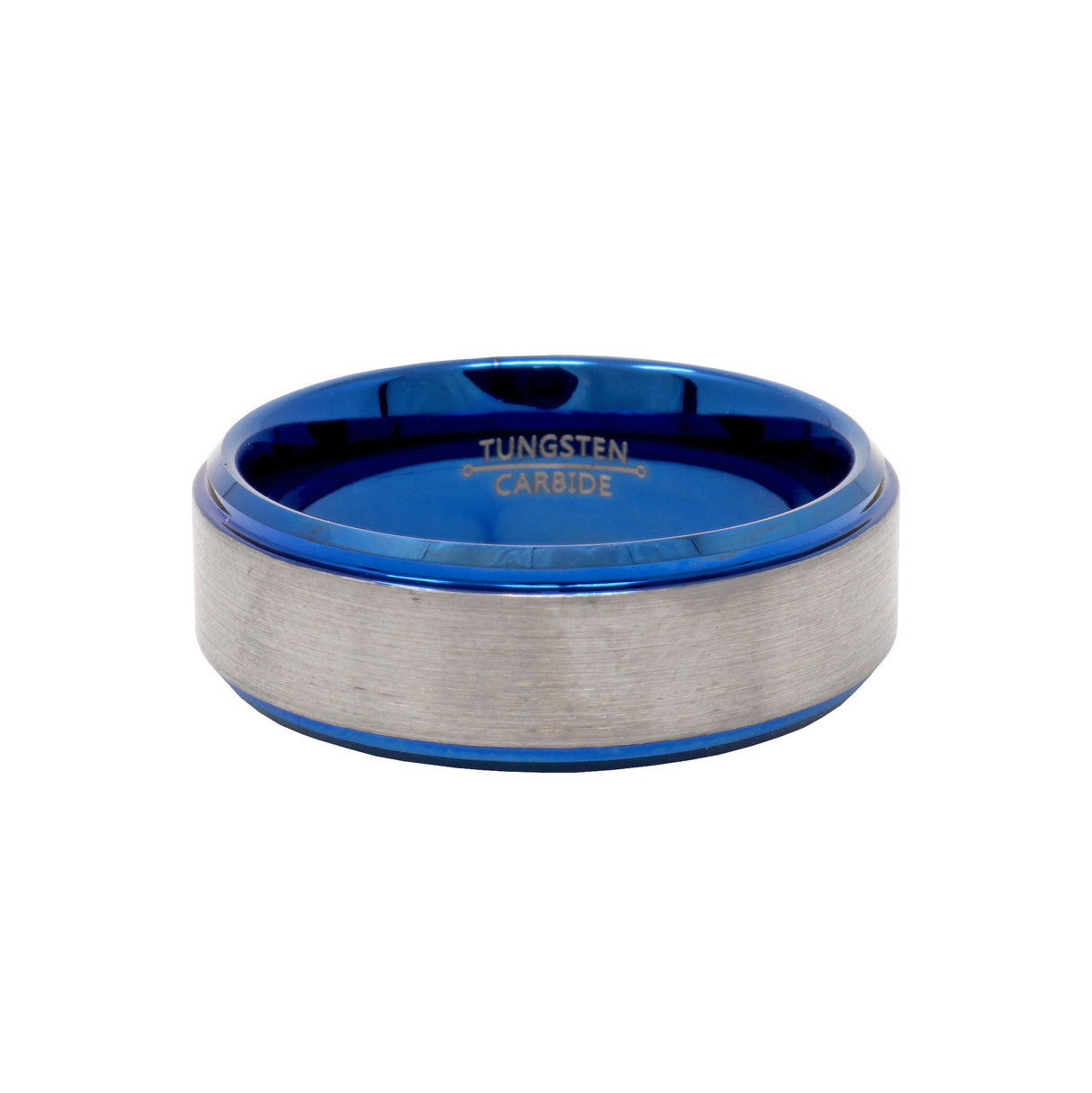 8mm Tungsten Ring with Electric Blue Ip Plating Interior