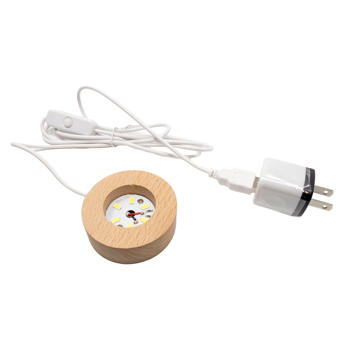 Mini Wooden LED Light Base with USB Plug - White Light