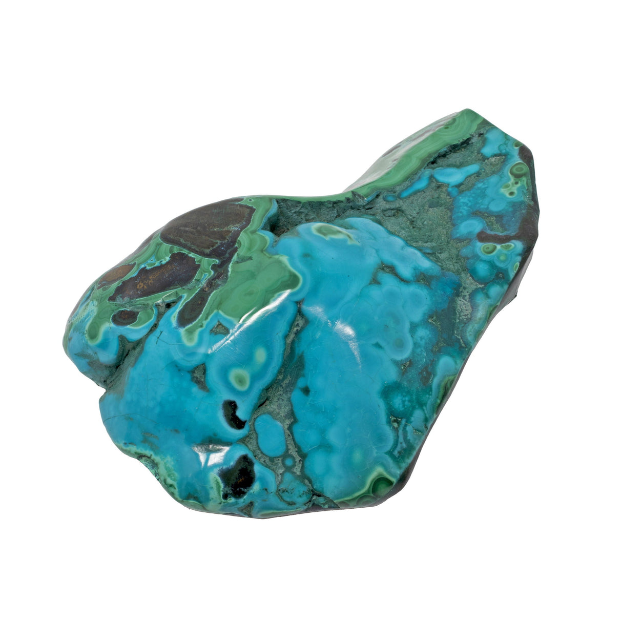 Chrysocolla Malachite Freeform Polished - Flat Back on Lucite Stand