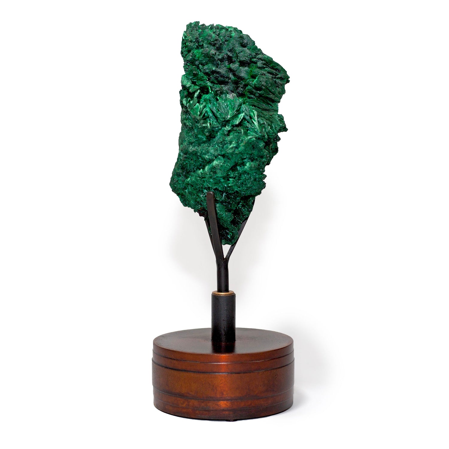 Chatoyant Fibrous Malachite Specimen on Custom Spinning Stand