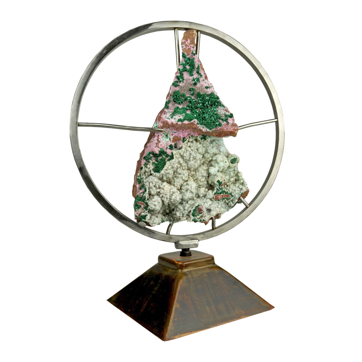 Malachite Druzy Specimen with Cobalto Calcite on Spinning Stand - From the Congo