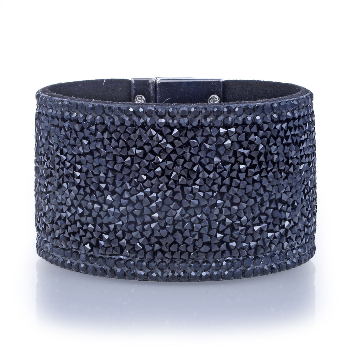 Wide Crystal Wrap Bracelet - Black with Magnetic Clasp