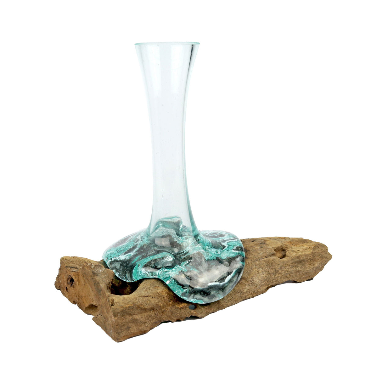 Glass Vase Melted Over Wood Log - Elongated