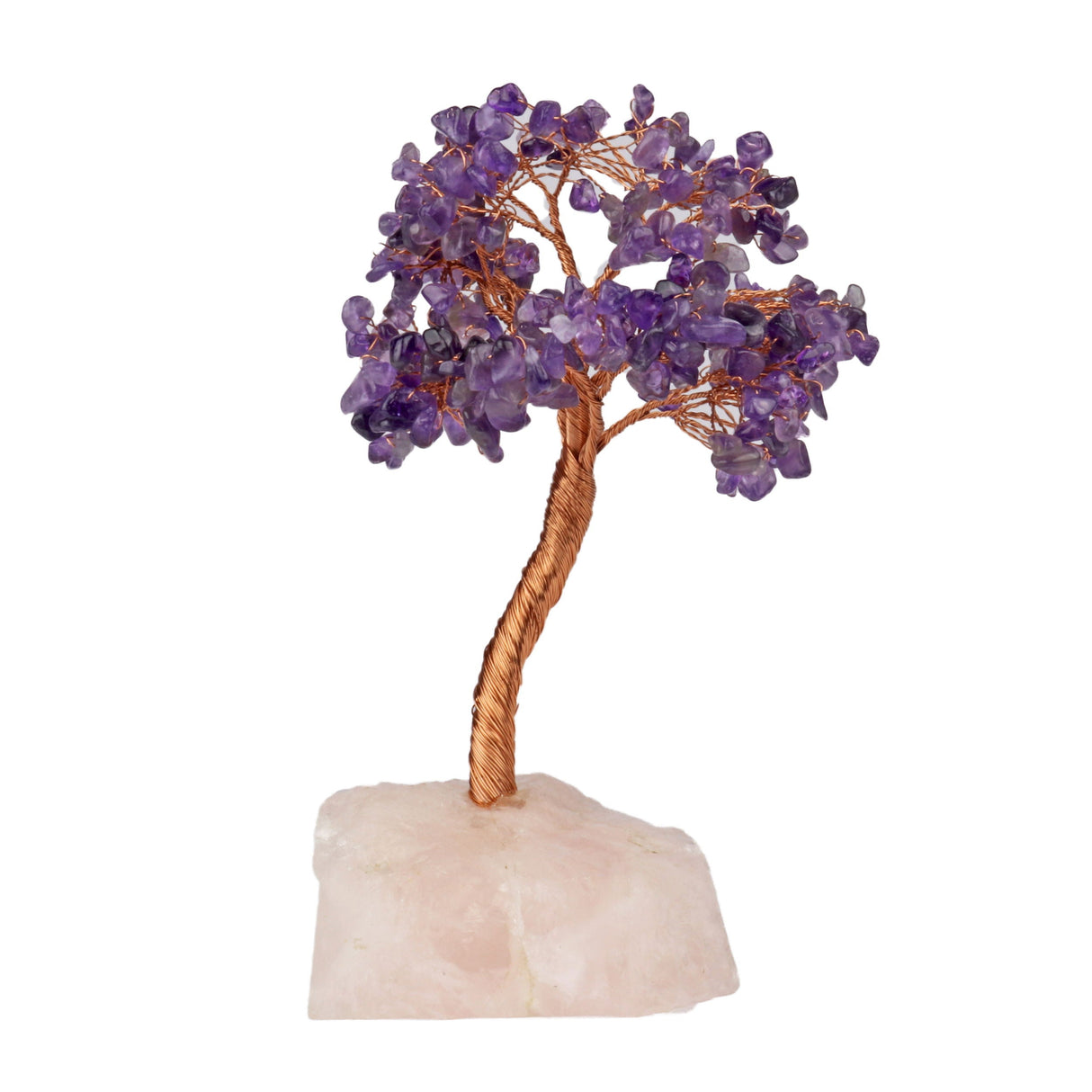 Amethyst Copper Wire Beaded Tree of Life on Rose Quartz Base