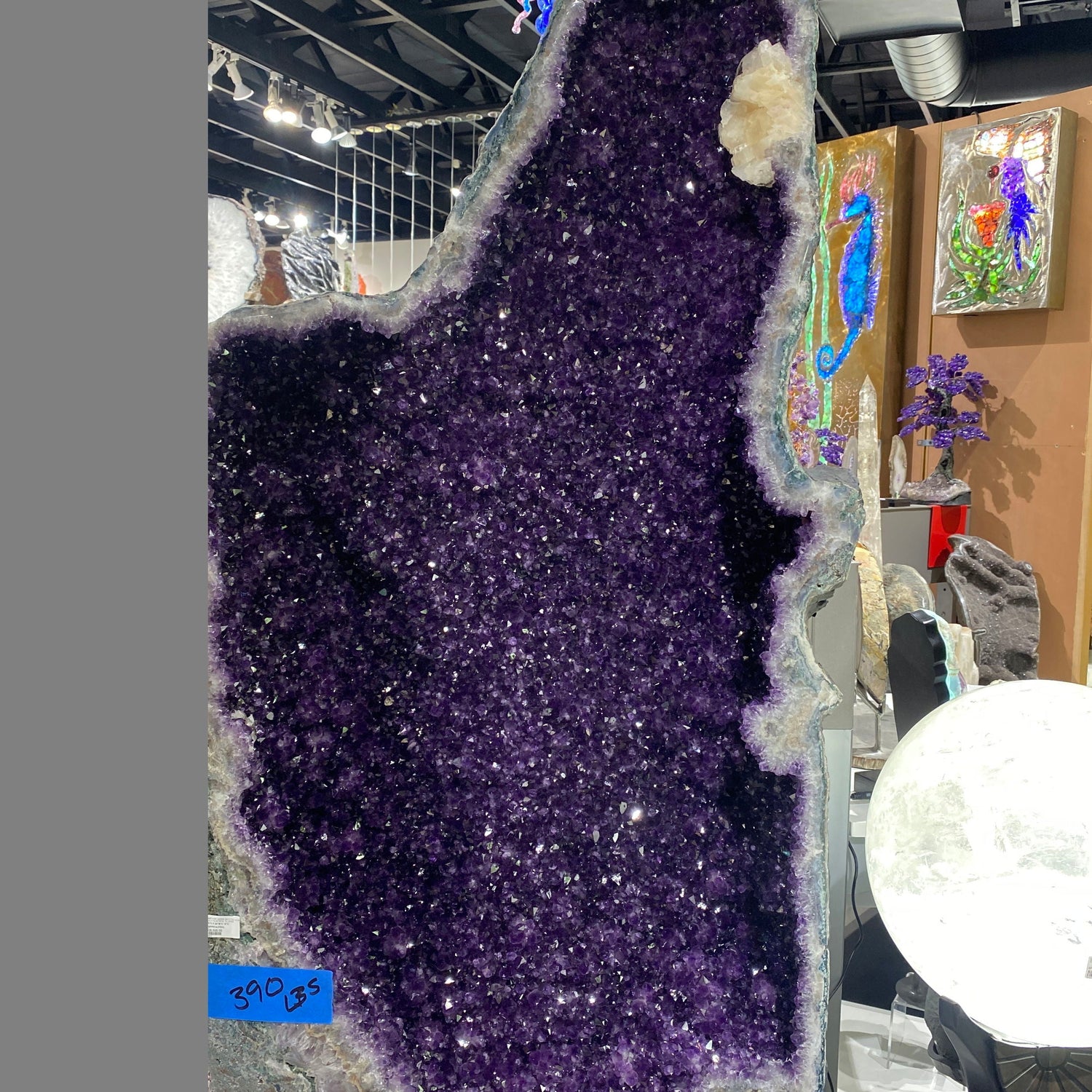 Amethyst Geode On Fitted Stand With Calcite Crystal Cluster