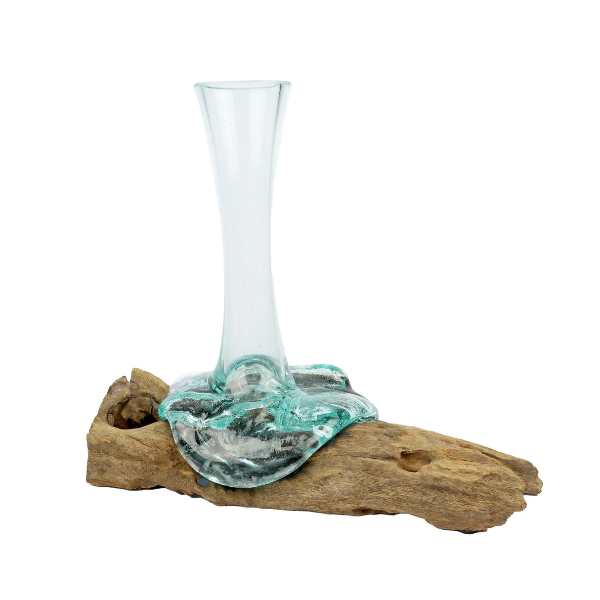 Glass Vase Melted Over Wood Log - Elongated