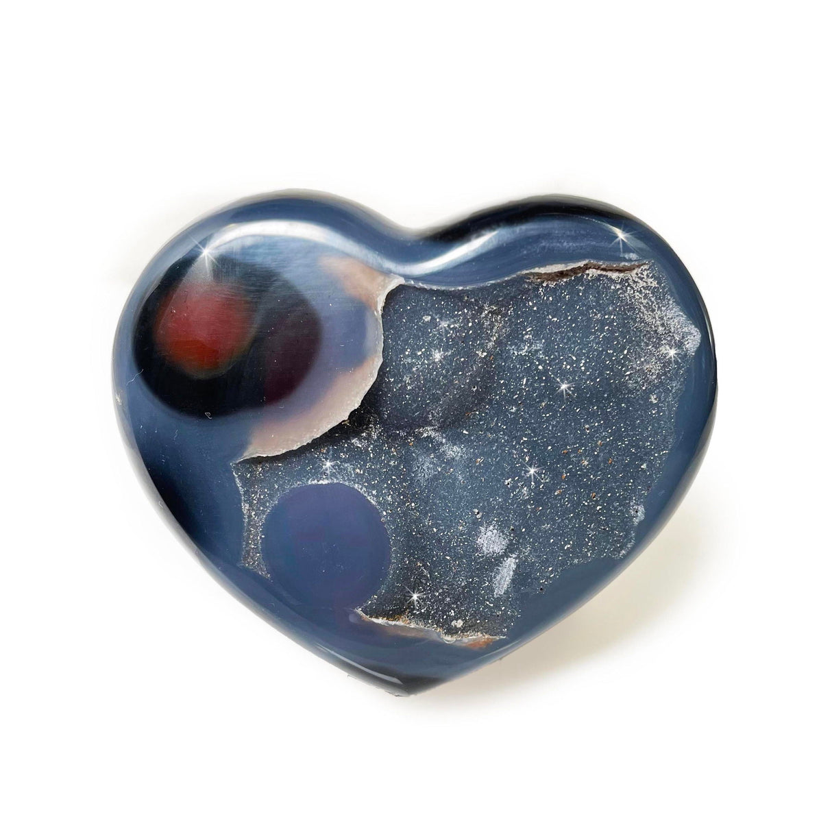 Agate Druze Heart on Lucite Stand