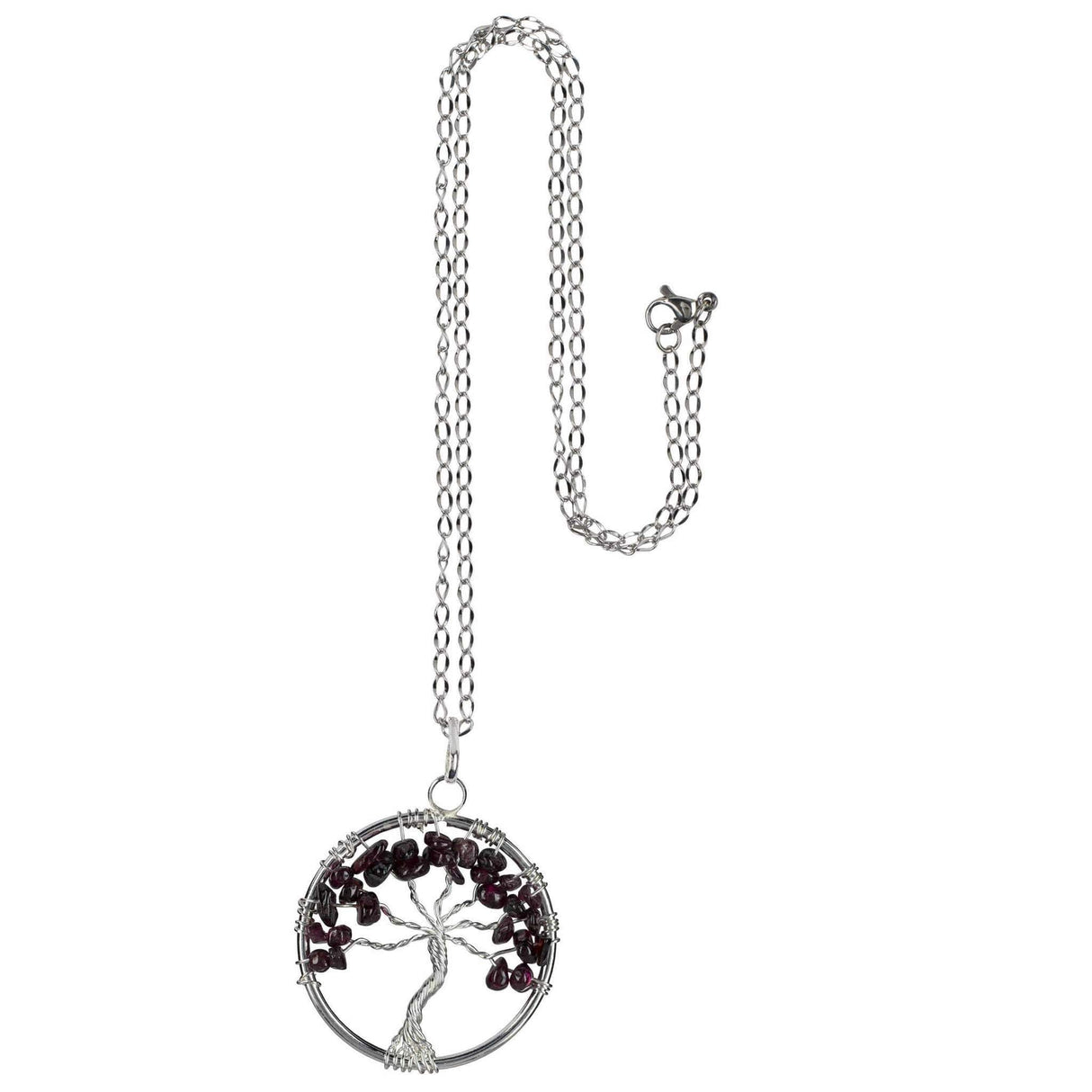 Garnet Wire Wrapped Tree of Life Necklace - Sacred Geometry