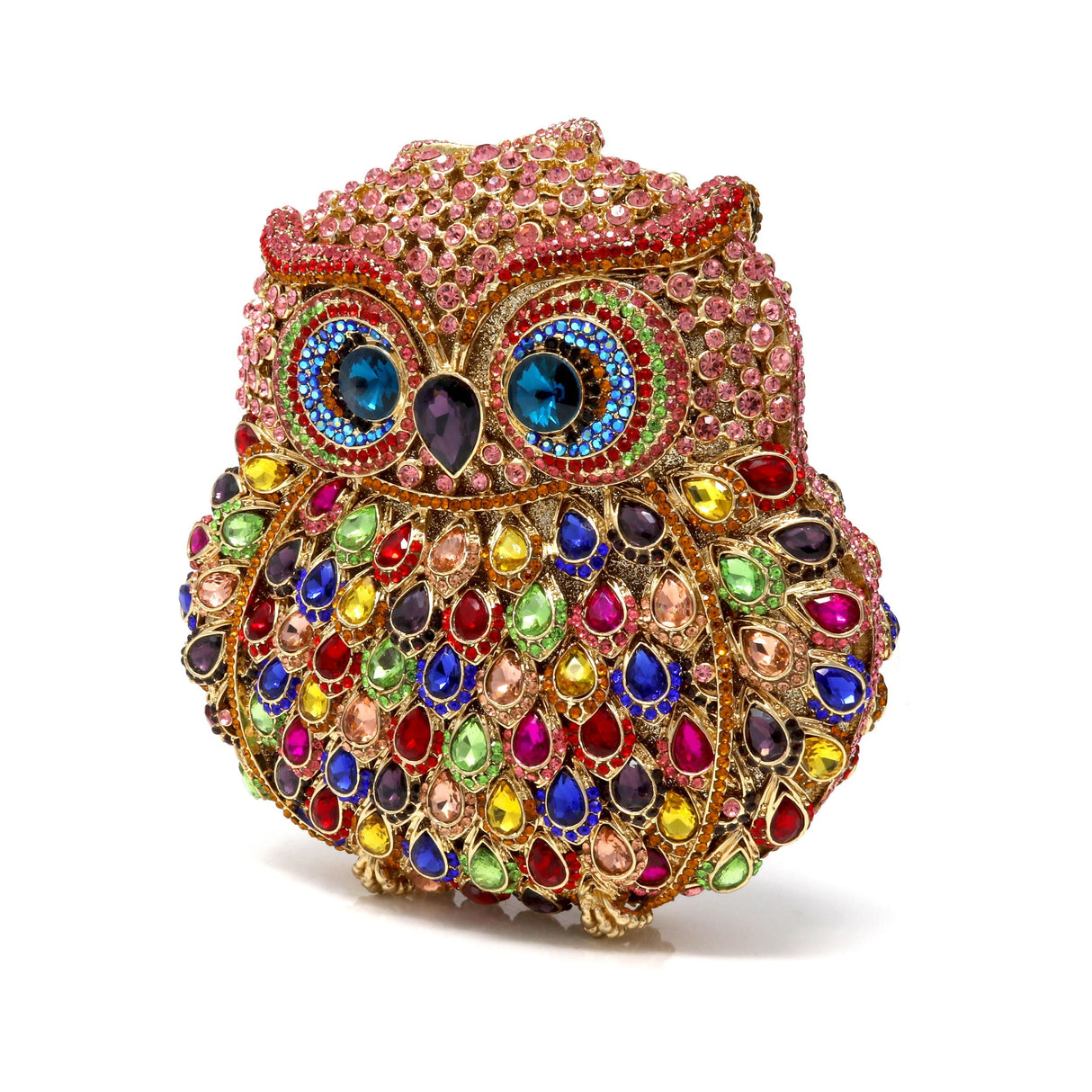 Multicolor Owl Crystal Purse with Blue Eyes and Pear Crystals