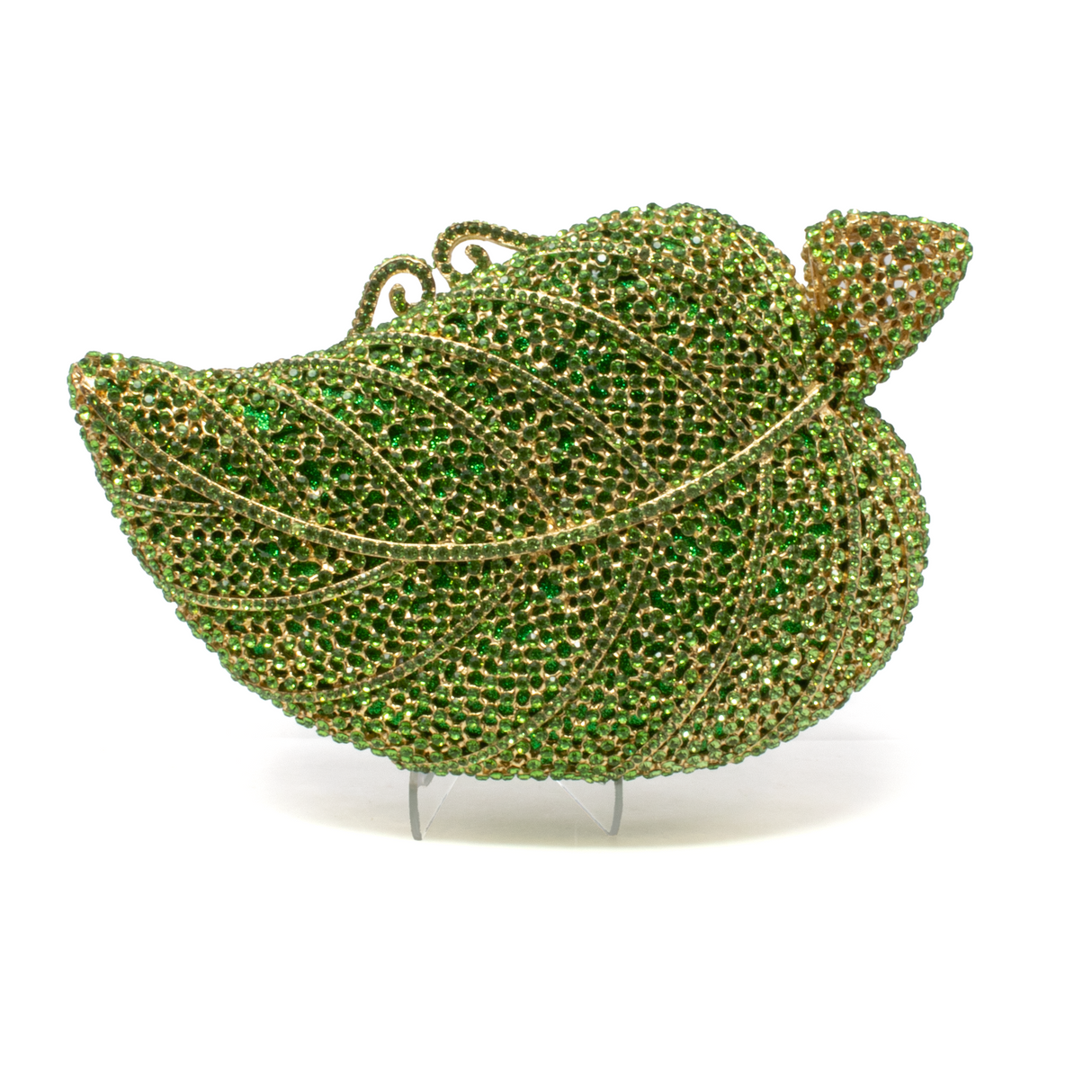 Big Leaf Crystal Purse with Chain - Lime Green