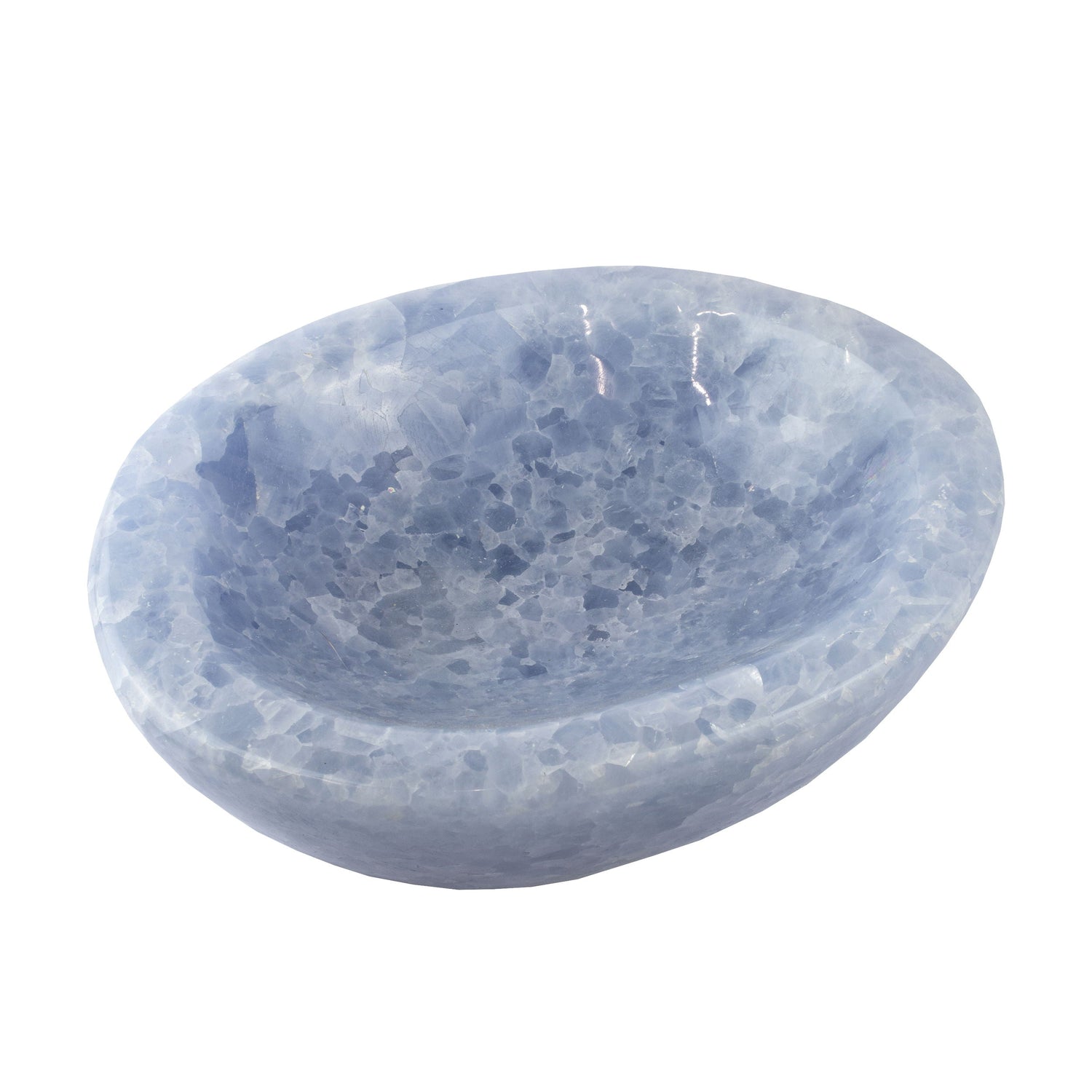 Blue Calcite Dish - Large Crystals with a Mix of Light & Dark Blue