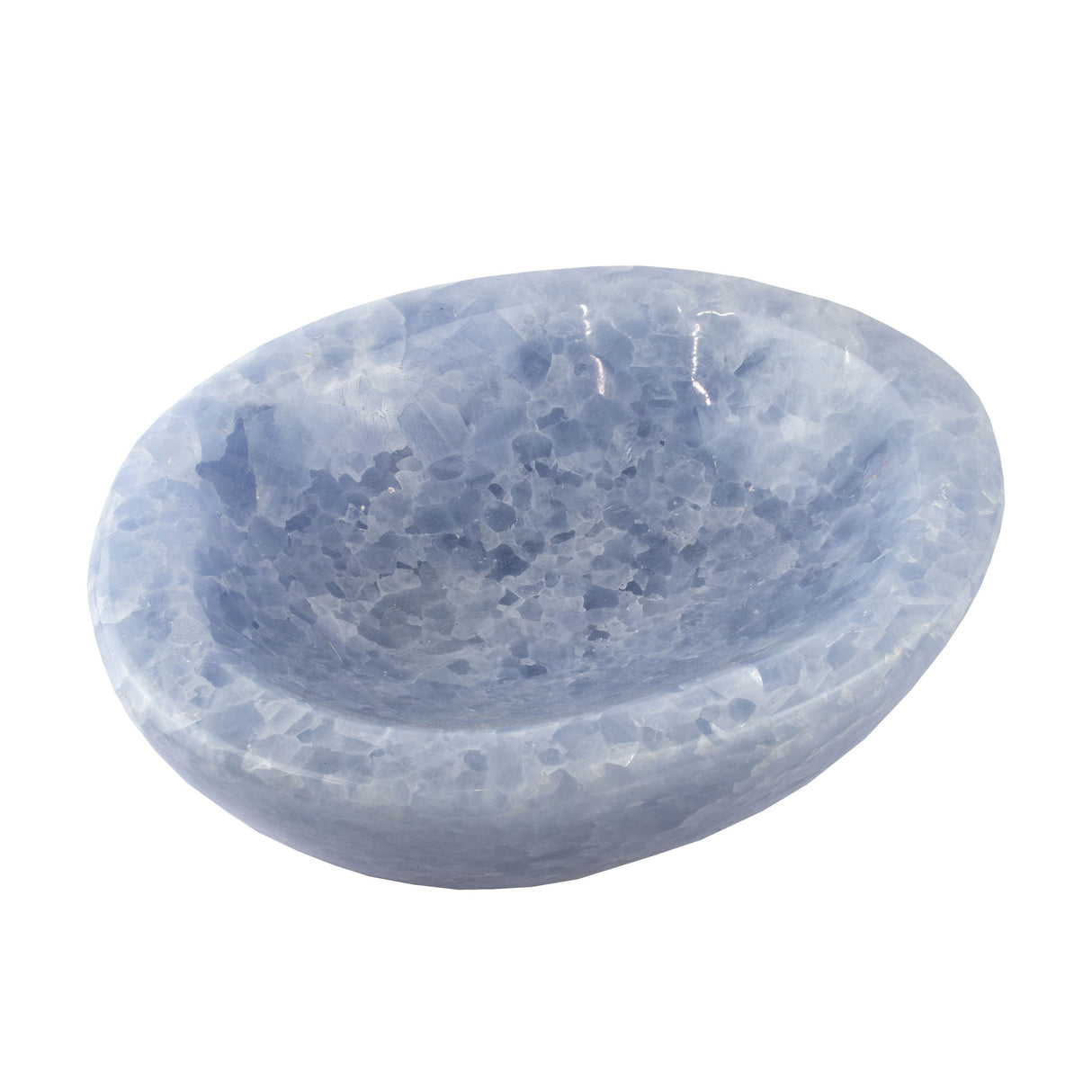 Blue Calcite Dish - Large Crystals with a Mix of Light & Dark Blue