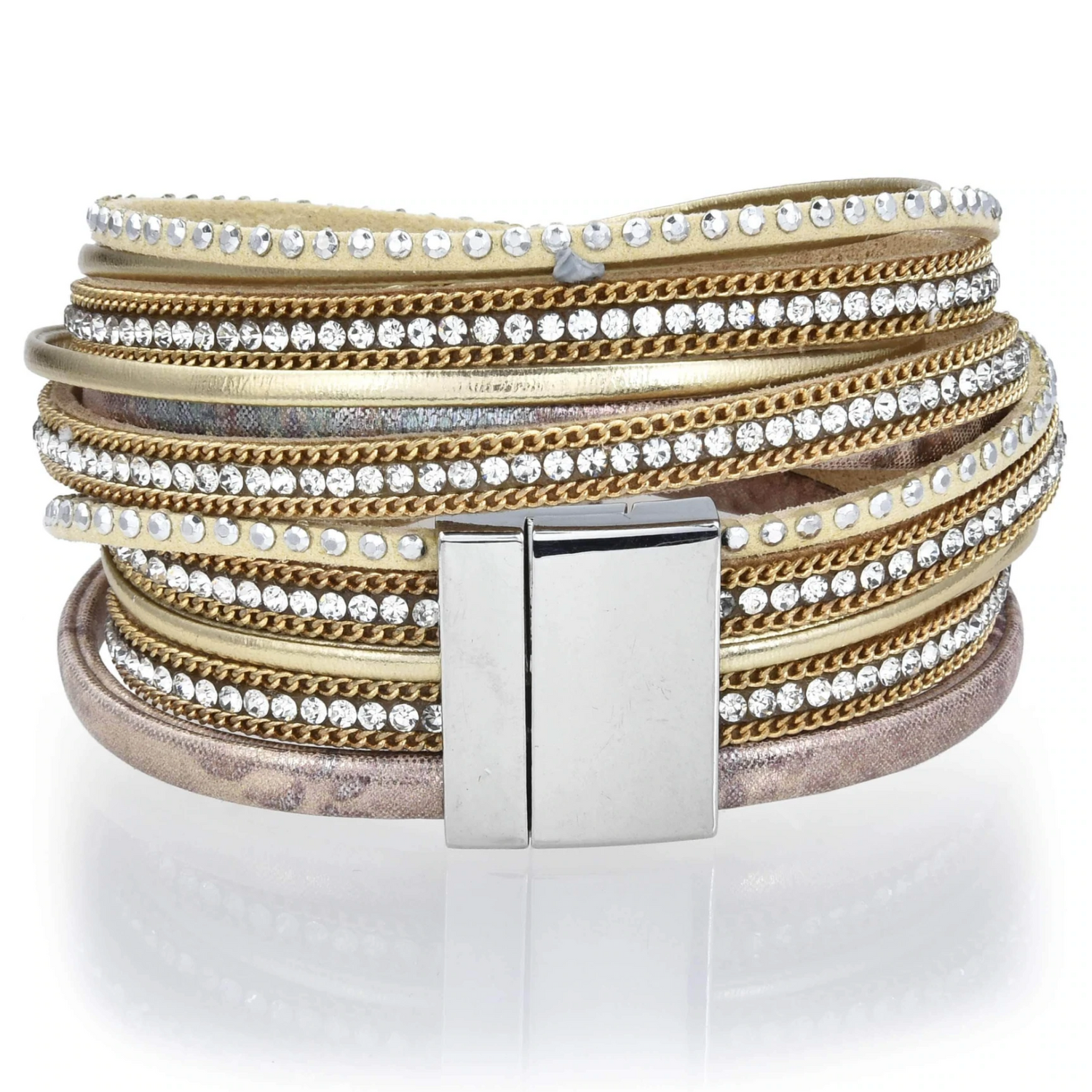 Tree Of Life Design Rose Gold Leather & Pearls Double Wrap Bracelet with Magnetic Clasp