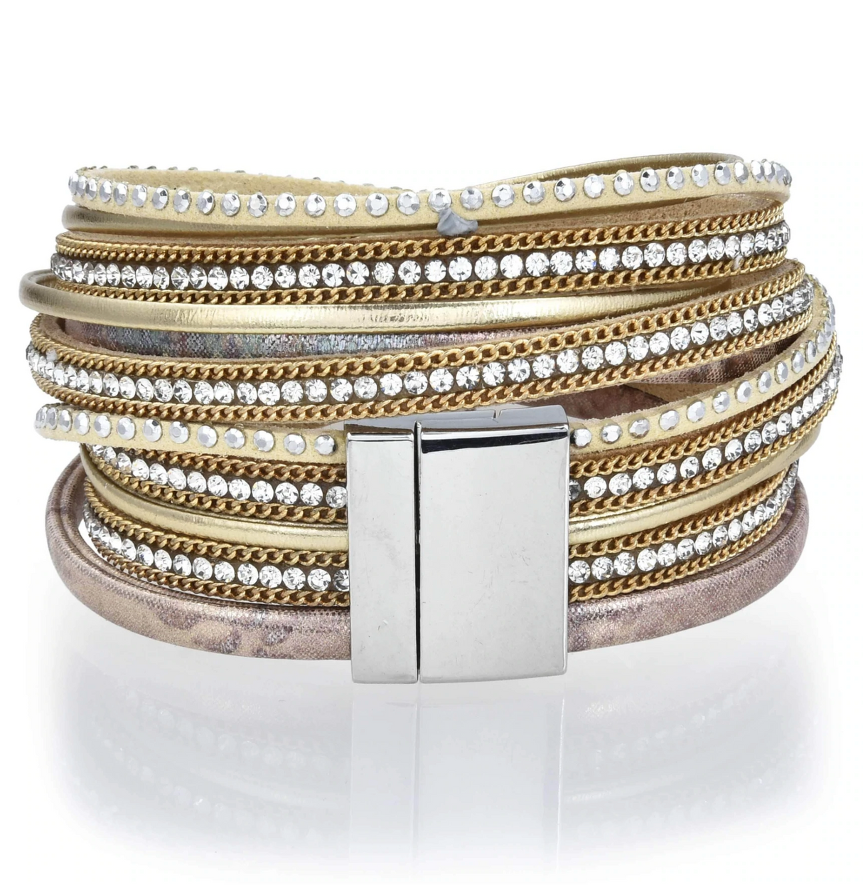 Tree Of Life Design Rose Gold Leather & Pearls Double Wrap Bracelet with Magnetic Clasp