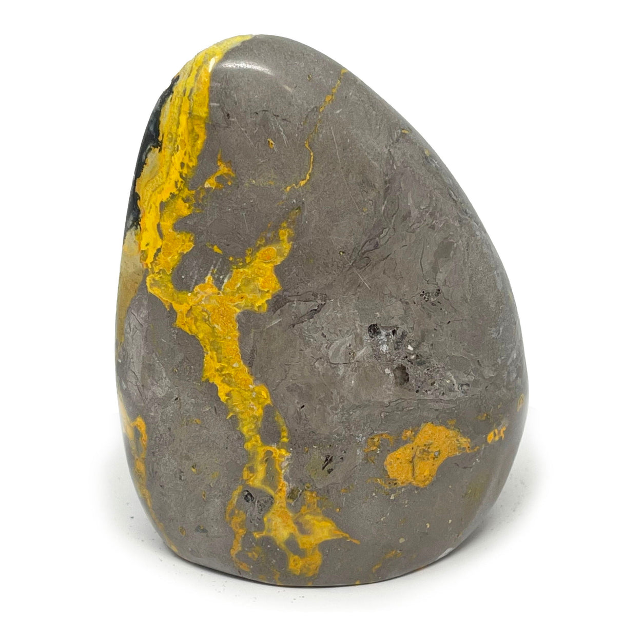 Bumblebee Jasper Freeform Polished Cut Base - Charcoal Linear Splash Along Right Side of Stone