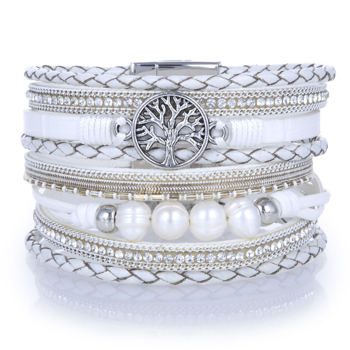 Tree of Life White Multi Wrap Bracelet - Sacred Geometry with Magnetic Clasp