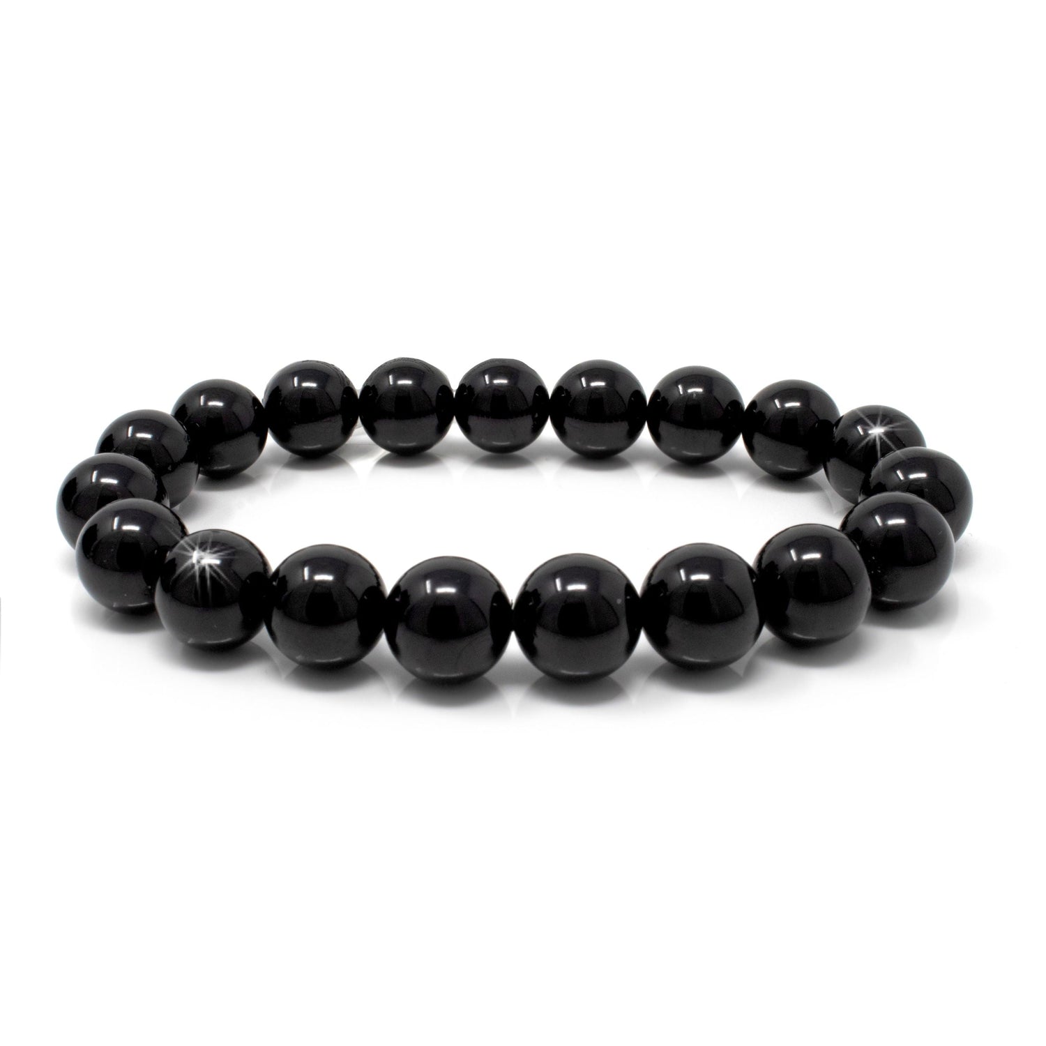 Black Tourmaline Beaded Bracelet 10mm Rounds - High Polish