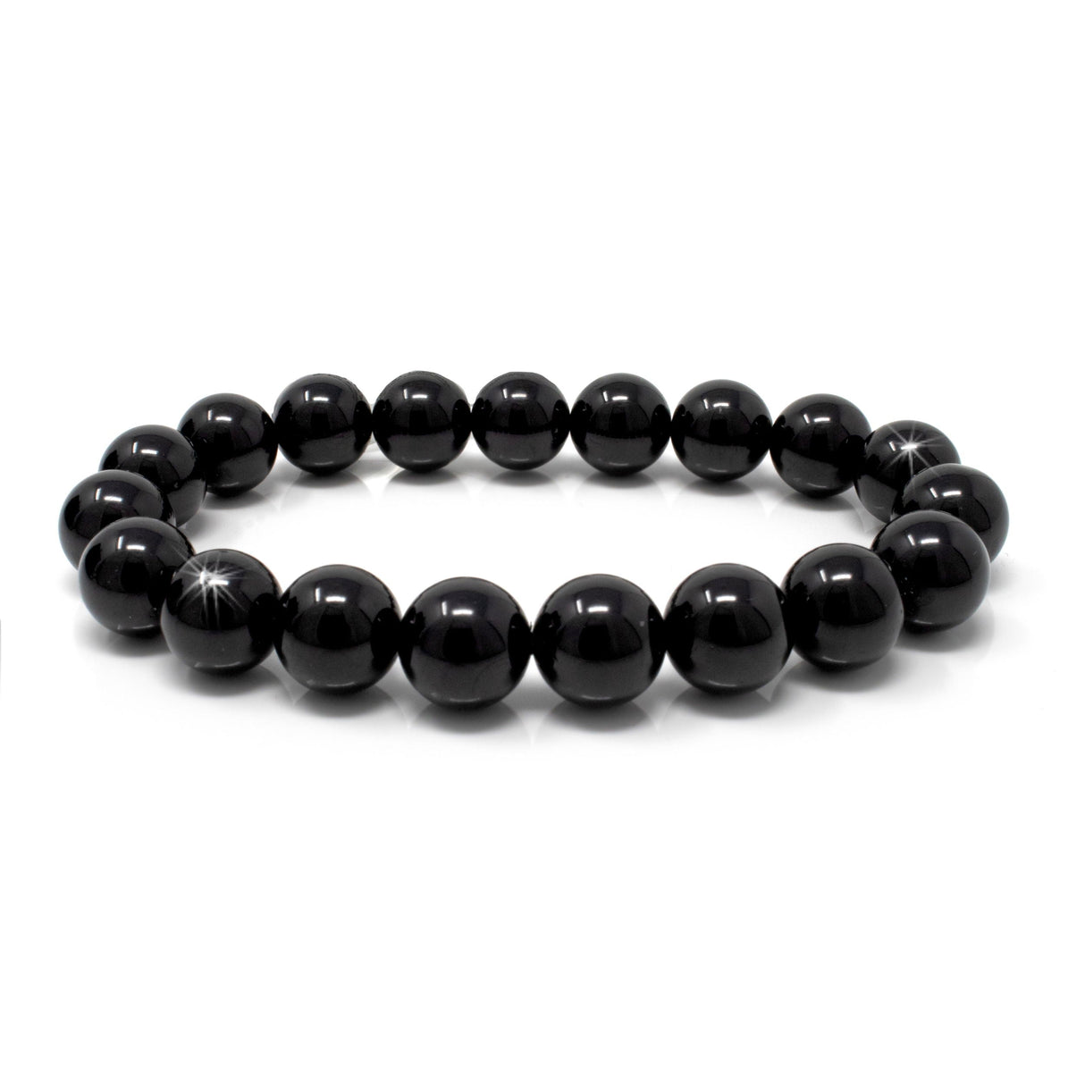 Black Tourmaline Beaded Bracelet 10mm Rounds - High Polish