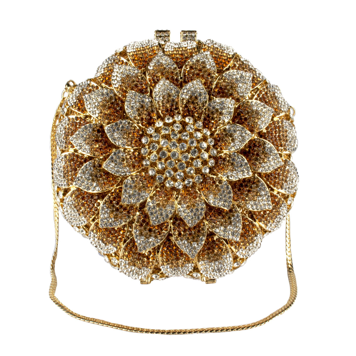 Sunflower Crystal Purse - Gold & Clear with Chain