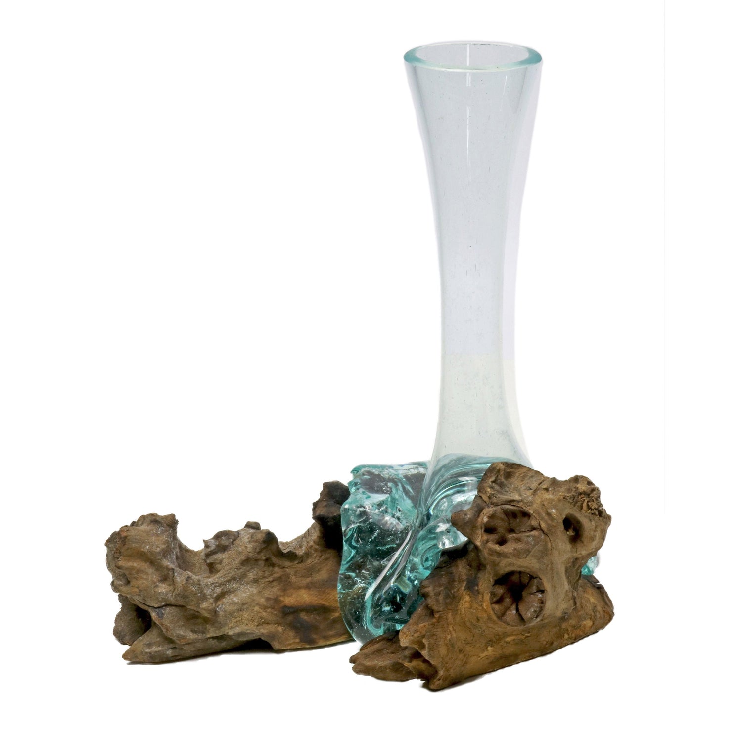 Glass Vase Melted Over Wood Log - Elongated