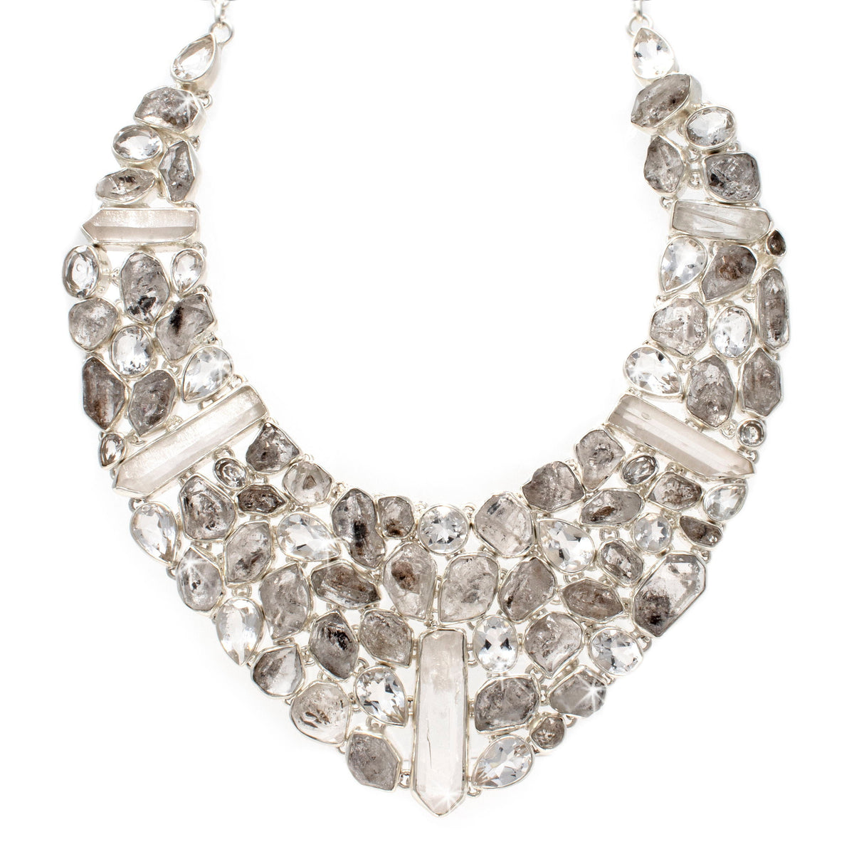 Herkimer Diamond Collar Necklace Set with White Topaz & Quartz Crystals